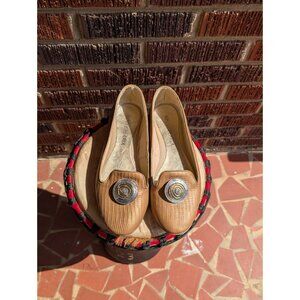 Vintage Nina Gelardi Leather Flats -Gold w/ Silver and Gold Medallion-Sz 8